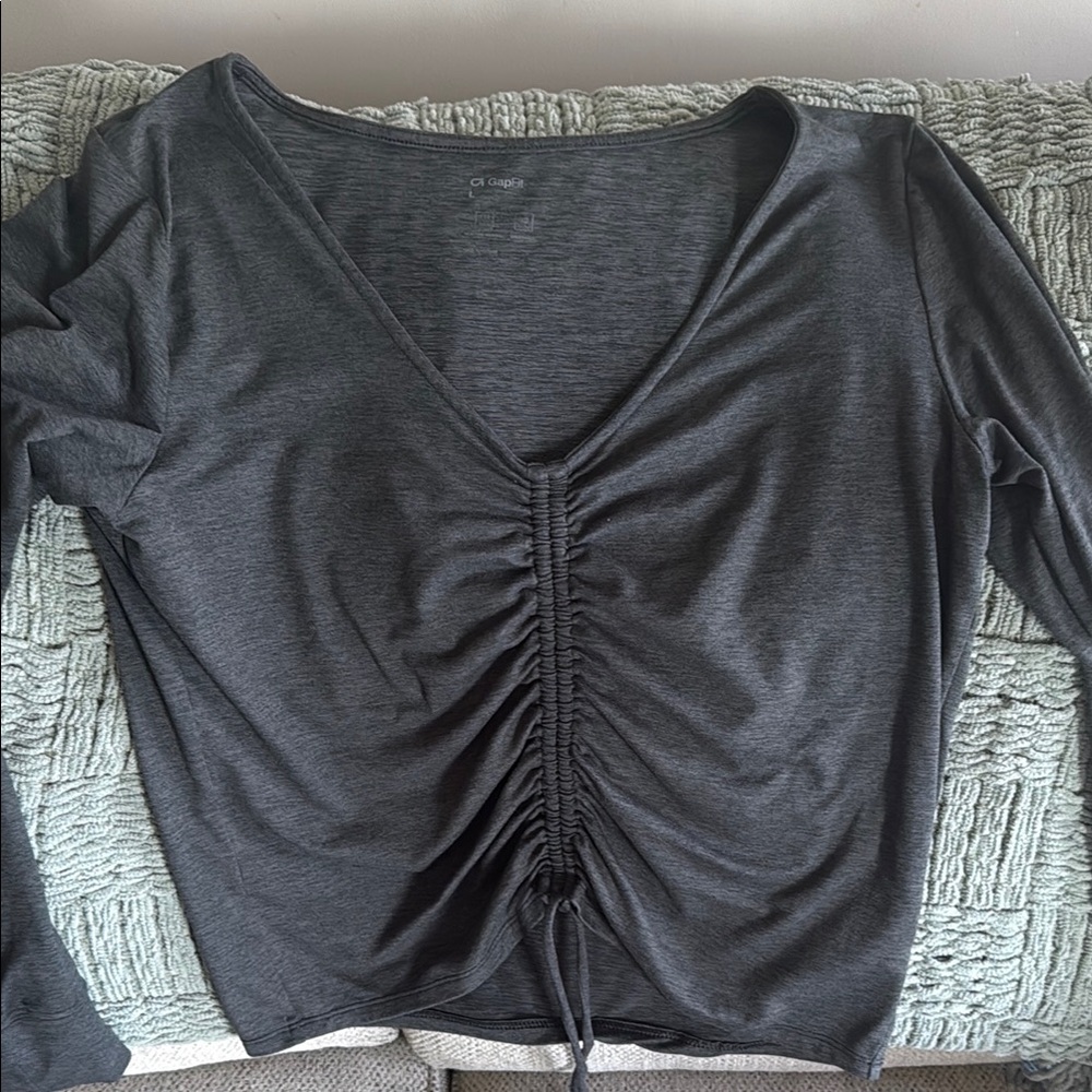 GAP Gray Long Sleeve Ruched Blouse